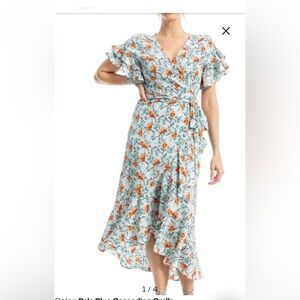 Max Studio Ruffle Crepe High Low Floral Wrap Midi Dress NWT